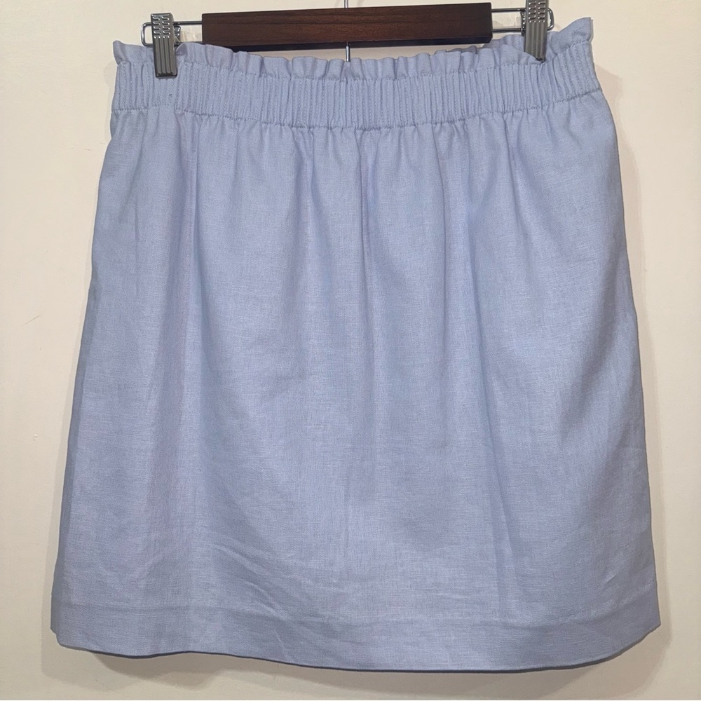 J.Crew Factory Blue Linen Cotton Gathered Waist Summer Mini Skirt Size 8 Coastal
